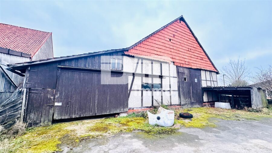 Wohn / Gewerbe Ensemble mit Wohnhaus, Stallgebäude, großer Scheune sowie Nebengebäude - Rückansicht Scheune + Schleppdachanbau